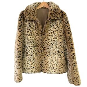 Giacca Gallery Vintage Leopard Fur Coat Faux Reversible Large Short Jacket